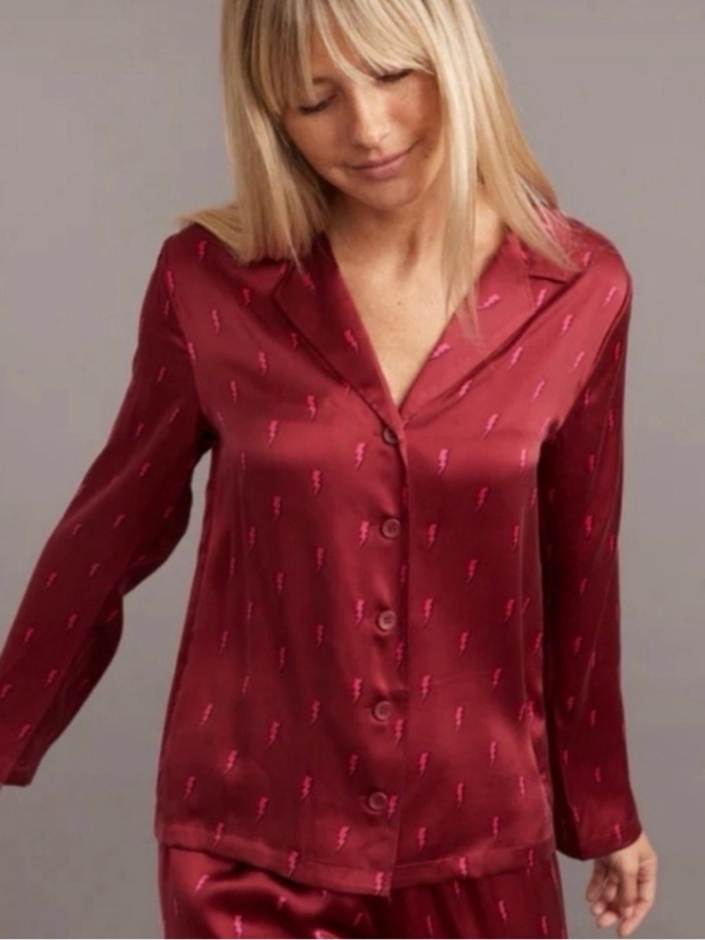 Marine Layer Rhododendron Lighting Bolt Print Machine Washable Silk PJ set - M